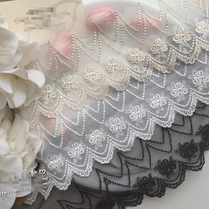 5 yardas 14 cm 5,51" de ancho Gasa floral negra/marfil Bordado Falda infantil Vestido de novia Bordado de camisa Cinta de encaje C19U131T231014V