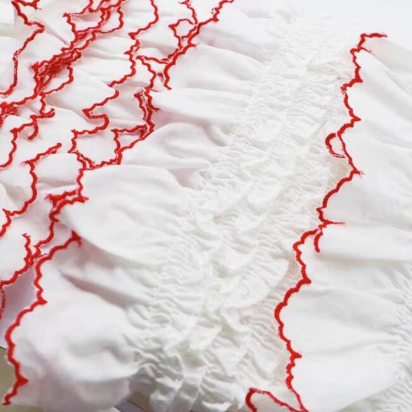 3.8 meters/lot 6cm 2.36 inches wide white red cotton wrinkle ruffled pleated fabric child skirt shirt dress lace trim ribbon Z1G505R230530T