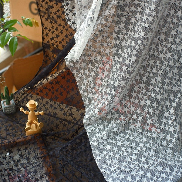 2x1.5 meter wide black/ivory star elastic stretchy mesh clothing fabric dress lingerie skirt shirt material lace trim ribbon N20T472T230326U