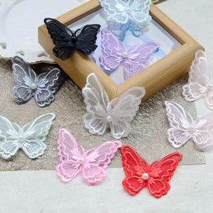 20 szt. 6,2 x 5,5 cm szerokości Podwójna warstwa koronki organza haft motyl DIY ręcznie robiony nakrycie głowy spinka do włosów materiał odzieżowy łatka B14T1663L250705U