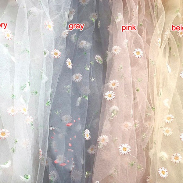 1 meters long 1.5meters wide ivory/pink/gray/beige daisy gauze veil DIY child dress skirt fabric cloth material lace trim T37F9V230208Y