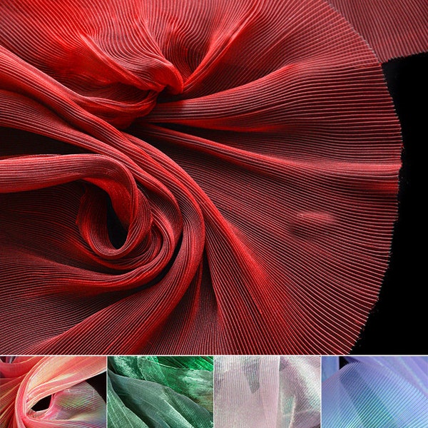 1.45 meter wide red/green/pink stiff tulle gauze ruffled pleated fabric yarn skirt shirt dress wedding decoration material I41Y72P240313T