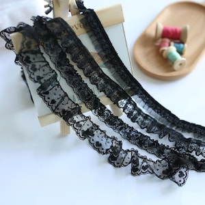 5 Meter 1,3-3,5 cm breit schwarz Mesh Rüsche Falte DIY Einfassung Kleid Rock Hemd Spitzenbesatz Band Kleidung Accessoires material T21P16C250201V