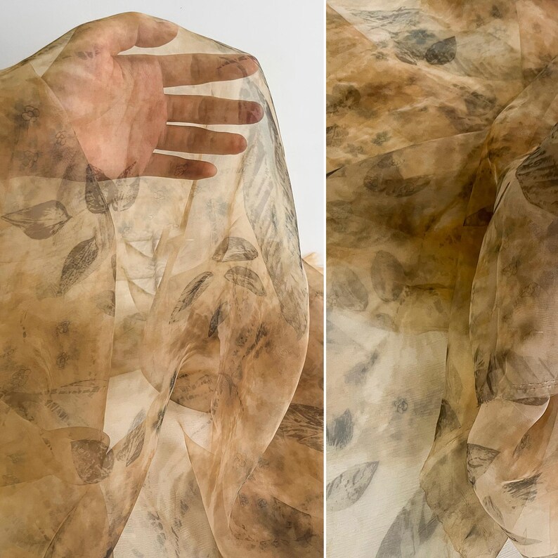1.45 meterS wide brown Leaf printing dyeing gauze mesh yarn gauze fabric cardigan shirt skirt dress design clothing material Y29C57L241219V image 20