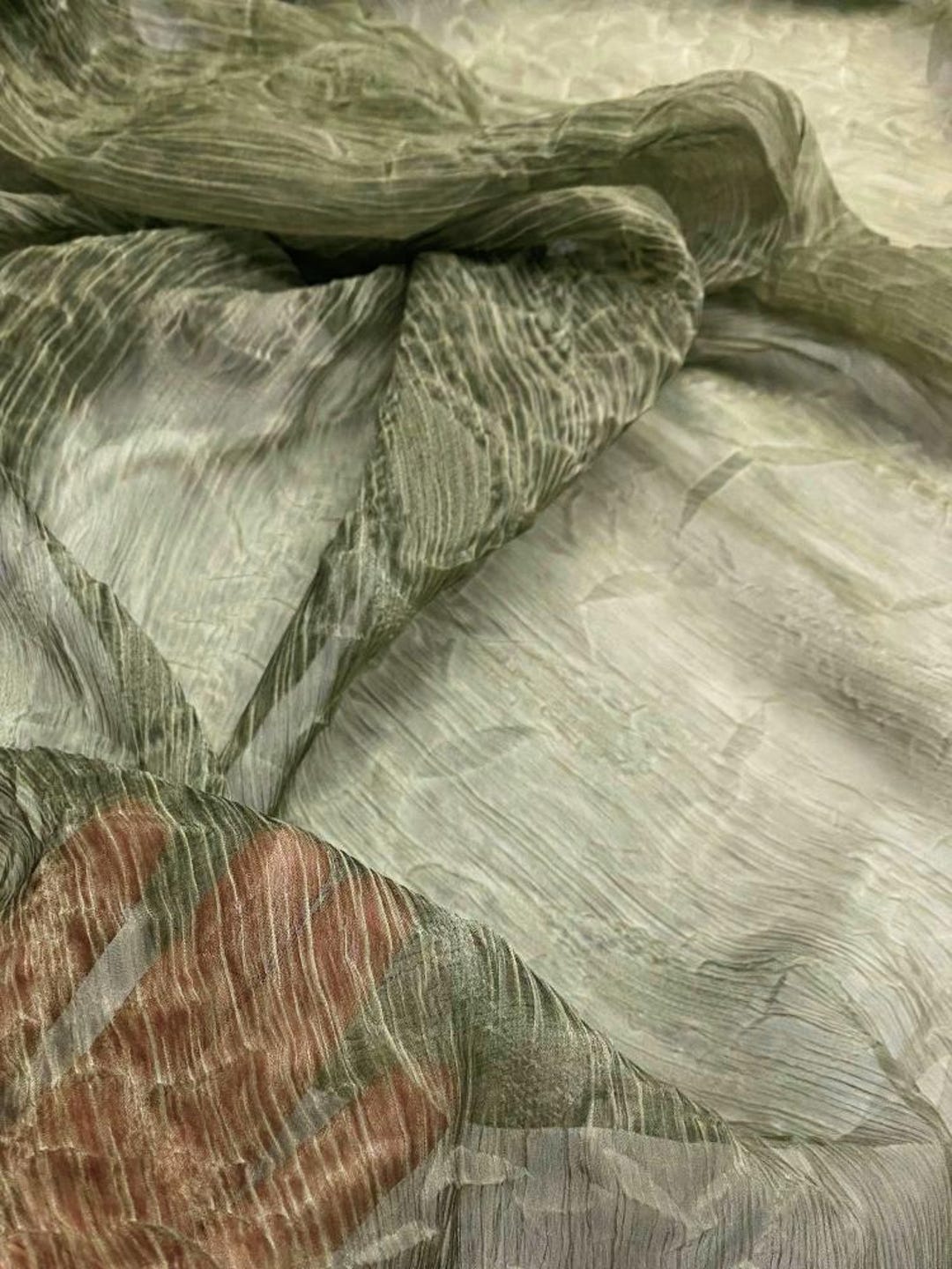 Green Elastic Semi Transparent Texture Wrinkled Chiffon Fabric Soft ...