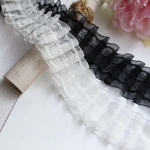10 meter 4 cm 1,57" breed zwart/ivoor gaas plooi kant trim lint DIY manchetten rokken zoom jurk decoratie materiaal accessoires T21P82C250306V