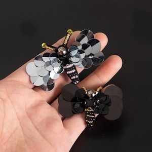5pcS black bees Rhinestones sequin beads Handmade cloth stickers shoes skirt dress collar shirt bag decoration accessories W38A14C251002V