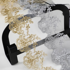 3 jardas 11 cm de largura branco/preto ouro prata gaze malha tecido bordado vestido saia roupas debrum renda guarnição fitas Z34E150L200628H