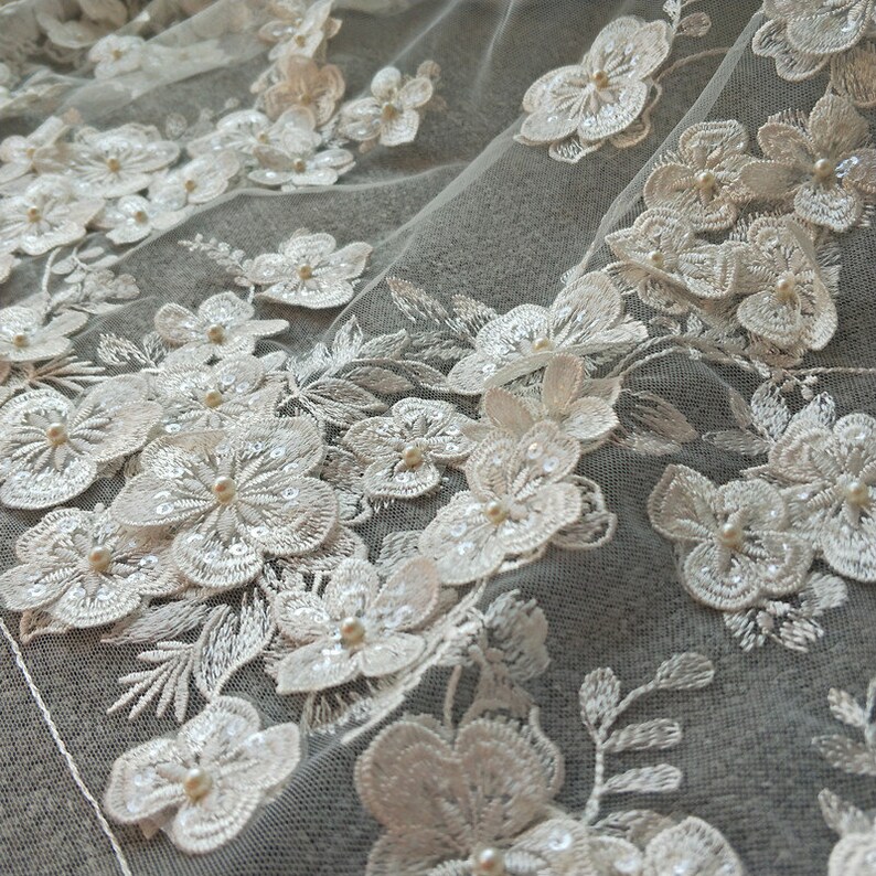 0.9X1.3 meter wide ivory sequins beads mesh dress fabric lace embroidered veil cloth clothing S24E83O0321T free ship
