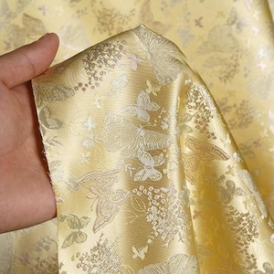 1.48 meterS wide pink/yellow butterfly flower woven brocade jacquard fabric dress jacket coat skirt design clothing material V11T4B250105V