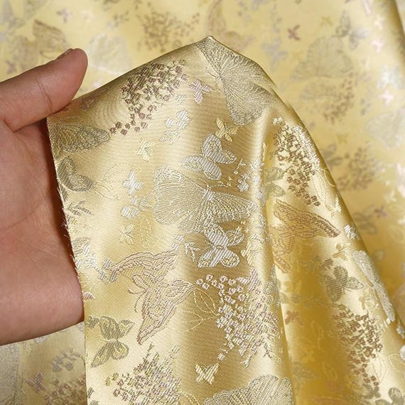 花と蝶 1.48 Meters Wide Pink/yellow Butterfly Flower Woven Brocade