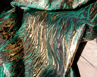 Dark Green Golden Texture Shiny Glossy Jacquard Fabric Party