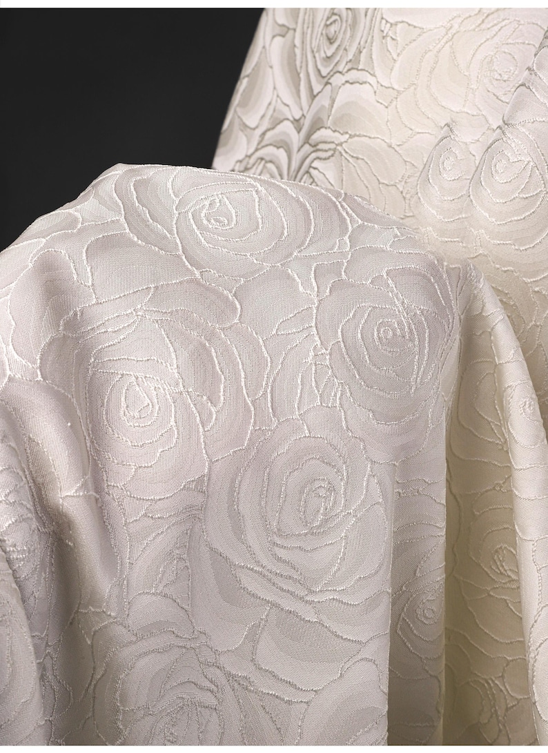 1.45 Meters Wide Ivory Rose Embroidery Jacquard Fabric Diy Texture Coat Evening Dress Skirt