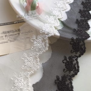 5ヤード 5 cm 1.96インチ幅 ブラック/アイボリー スカロップ ローズ ガーゼ 刺繍 子供用スカート ドレス シャツ 縁取り素材 レース トリム リボン C19U92K231012V
