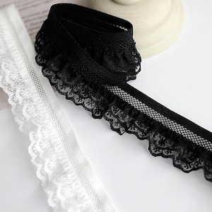 5 Meter 2,5-4 cm breit Schwarz/Ivory Hohlmasche elastisch Rüsche Faltenspitze Spitzenbesatz Band Bündchen Röcke Saum Kleidkante Dekoration T21P91C250308V