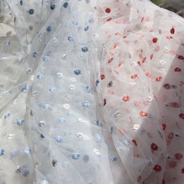 1 meters long 1.5meters wide blue/orange organza gauze veil DIY child dress skirt fabric cloth material embroidered lace trim T37F14V230209Y