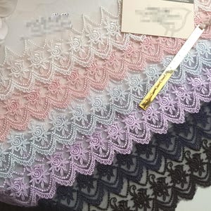 5 yards 8 cm 3,14" breed zwart/ivoor/marineblauw/paars/roze/blauwe roos gaas Borduurwerk doe-het-zelf rok overhemdrand kanten rand C19U74K231012V