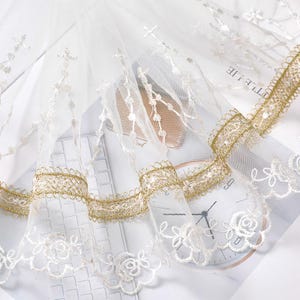 20 cm 7,87"breite schwarz/weiß Gaze Netzstoff Stickerei Hochzeit Party Kleid Rock Kleidung Spitzenband Bänder Z34E161Z230720G