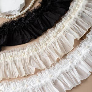 2 Meter 8 cm 3,14" breite schwarz/beige/elfenbein/ivory Tüll Rüsche Falte Spitze Accessoires DIY Bündchen Rock Kleid Tasche Einfassband Material C39Y401M250118J