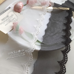 5 yards 7 cm 2,75" di larghezza nero/avorio garza smerlata ricamo gonna abito bordatura materiale decorazione lingerie pizzo nastro C19U39K231010V