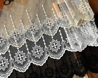 5 yardS 17cm 6.29" wide black/gold/ivory gauze mesh lingerie fabric dress skirt clothes embroidered tapes lace trim ribbon N20T219K201029Y