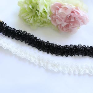 5 Meter 2,1 cm 0,82 "breites Netz schwarz / ivory elastisch Rüsche Rüsche DIY Einfassung Kleid Rock Hemd Spitzenbesatz Zubehör Material T21P22C250201V