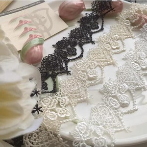 10 yards 4 cm 1.57 pouces de large noir/blanc/beige rose coeur tissu broderie poupée jupe robe soluble dans l'eau dentelle garniture ruban T19X244P230606V
