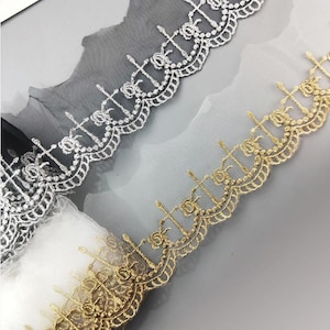 5m 7,5cm breit weiß gold/schwarz silber Gaze Netzstoff Stickerei Hochzeitskleid Spitze Zierband Hochzeitskleid Z34E160H230720V