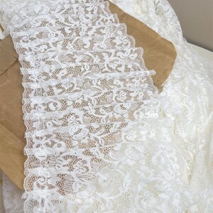 2 Meter 23 cm breit ivory Gaze Rüsche Falte Vorhang Tanzkleid Rock Ärmel Einfassung Dekoration Spitzenband C24X908P241104C