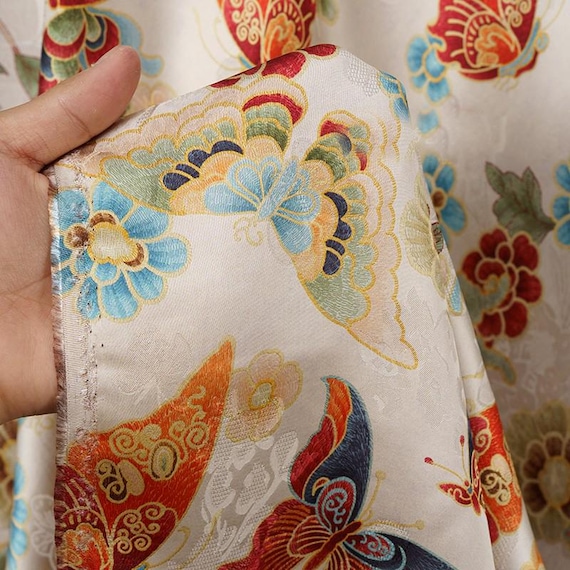 Meters Wide Beige Butterfly Flower Yarn Jacquard Fabric