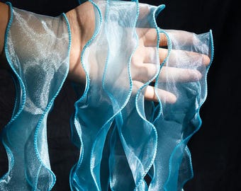 5 meterS 5.5-7cm wide white/blue/brown water wave illusion laser gauze tulle ruffle pleat wave gradient color lace trim ribbon R3U18C231101T
