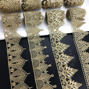 2ヤード 7-9 cm幅 ゴールド/シルバー生地 刺繍 クラウン ウェディング パーティードレス 子供用スカート シャツ素材 縁取りレーストリムリボン Z34E77K230715V