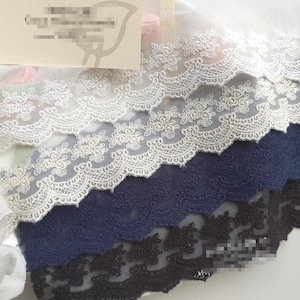 5 yards 9 cm 3,54" de large noir/ivoire/beige/marine rose gaze résille Broderie jupe chemise habillée bordure décoration ruban de bordure en dentelle C19U11K231010V