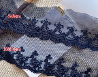 3 meters/lot 6-8.5cm wide navy gauze mesh material diy sew lingerie bag skirt shirt dress fabric embroidery lace trim ribbon F11G667M230323N