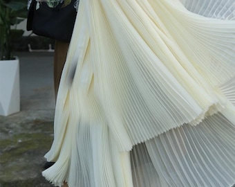 1.45 meterS wide beige/ivory/orange chiffon thin organ ruffled pleated fabric DIY summer dress skirt fashion design material C44T59P2301114T