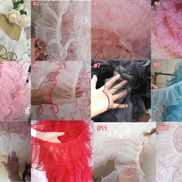 5 yards 12cm 4.72 "de large 12 couleurs organza à volants pli froissé tissu enfant poupée jupe robe chemise étendre dentelle ruban de garniture V24X716K230812V