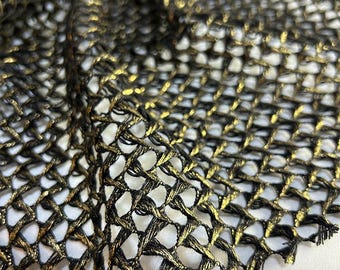 Black Metallic Interwoven Grid Knitted Gold Plated Mesh fabric DIY Hoodie Sweater Shawl dress coat Clothing Design material C12Y48P250401B S