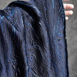 Shiny sparkling dark blue jacquard texture fabric party evening dress shirt skirt pants trousers design clothing material Y26V32V230627V S