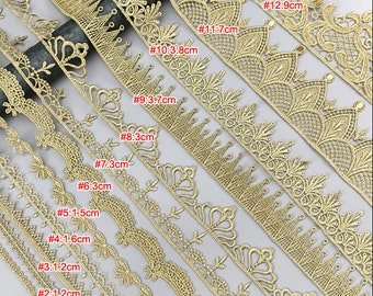 3-10 yards 0.6-9cm wide gold scalloped craft fabric embroidery wedding dress skirt lingerie sleeves lace trim ribbon tapes Z34E243Y220908Y