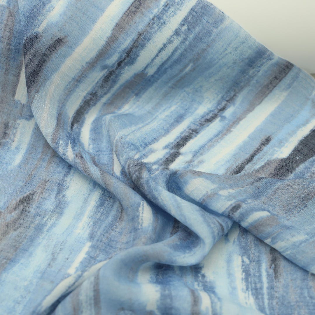 Stripes Translucent 1.45meters Wide Thin Soft Slightly Translucent Oil Painting Blue Gray ...