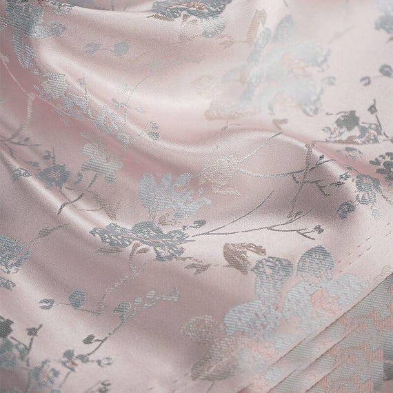 Light Pink Plant Flower Plum Blossom Woven Satin Jacquard Fabric