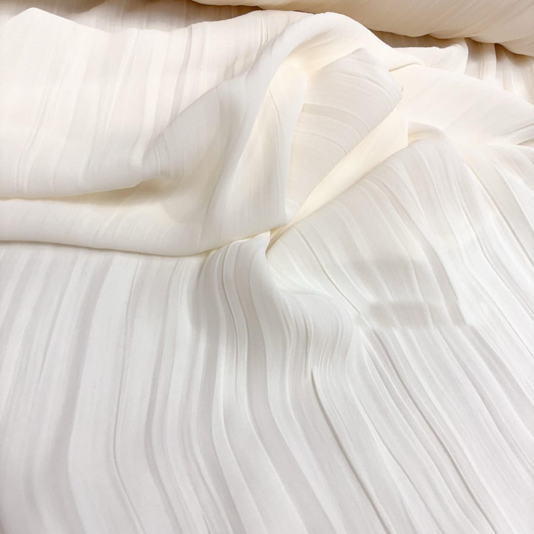 Structured Ivory Drape 1.3 Meters Wide Ivory Soft Drape Stripe Texture Pleated Chiffon Fabric ...