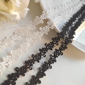 10 jardas 1,5 cm 0,59 "de largura preto/marfim bordado floral boneca infantil saia de casamento vestido de dança camisa borda renda fita fita C19U104K231014V