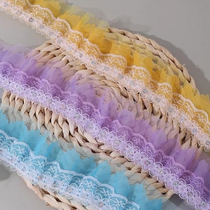 10 metros 5 cm 1,96" de ancho marfil/rosa/violeta/azul/beige malla plisada encaje accesorios vestido extendido falda DIY borde material C39Y397M250118J