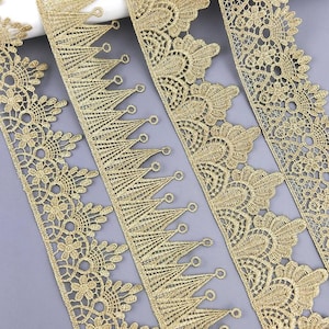 3ヤード 5-6 cm幅 ゴールド生地 刺繍 子供用 ウェディングドレス スカート シャツ ランジェリー 袖 エッジ レース トリム リボン素材 Z34E272L230715Y
