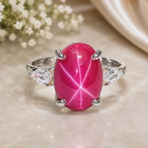 10CT Rubin Stjärna Safir Ring | Oval Cabochon, Statement Smycken