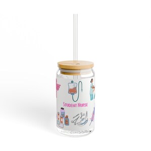 Student Nurse Sipper Glass, Cute Nurse Gift, 16oz Drinkware for Nursing Students, Healthcare Appreciation, Medical School Essentials
