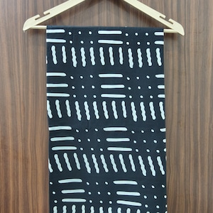 Katoenen stof zwart-witte modderdoek – Tribale geometrische handblokprintstof voor naaien, quilten en knutselen – Afrikaanse stijl