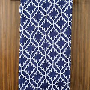 Navy Blue Moroccan Tile Cotton Fabric: Geometric Print, Quilting & Upholstery