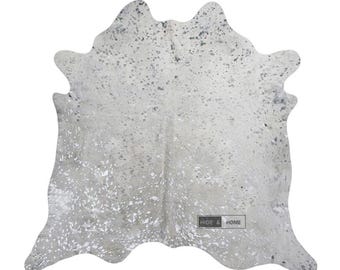 Metallic zilveren koeienhuid vloerkleed | Moderne glamourleerhuid